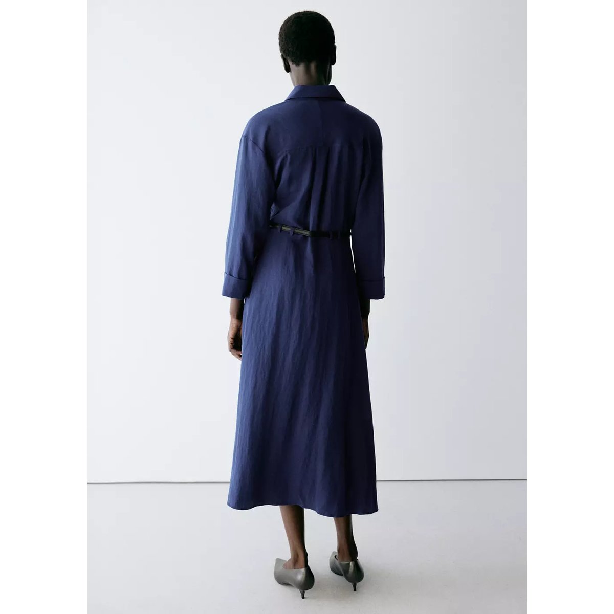 Robe chemise Lyocell bleu marine, MANGO