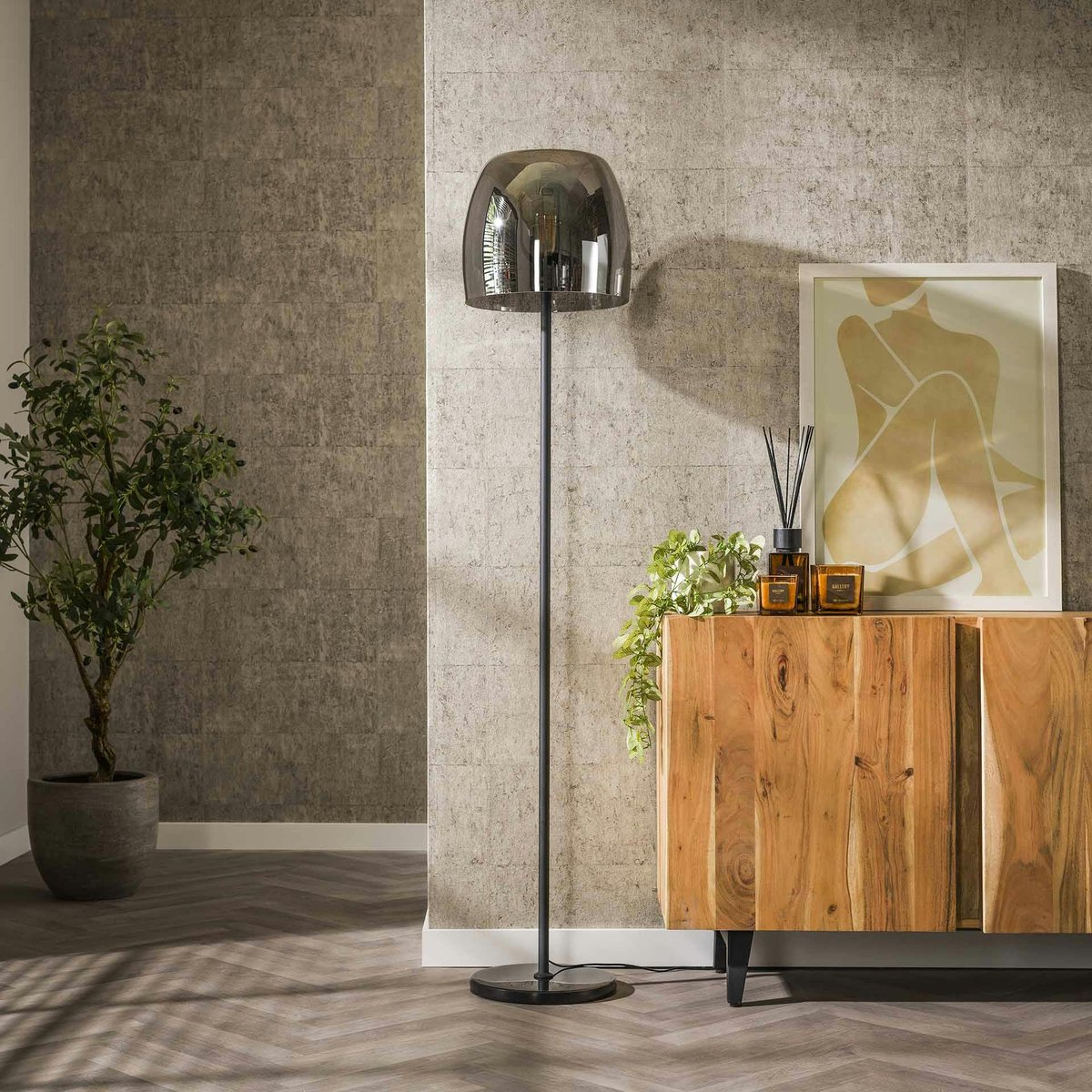 Lampadaire en verre fumé gris NIAGARA argenté, PIER IMPORT