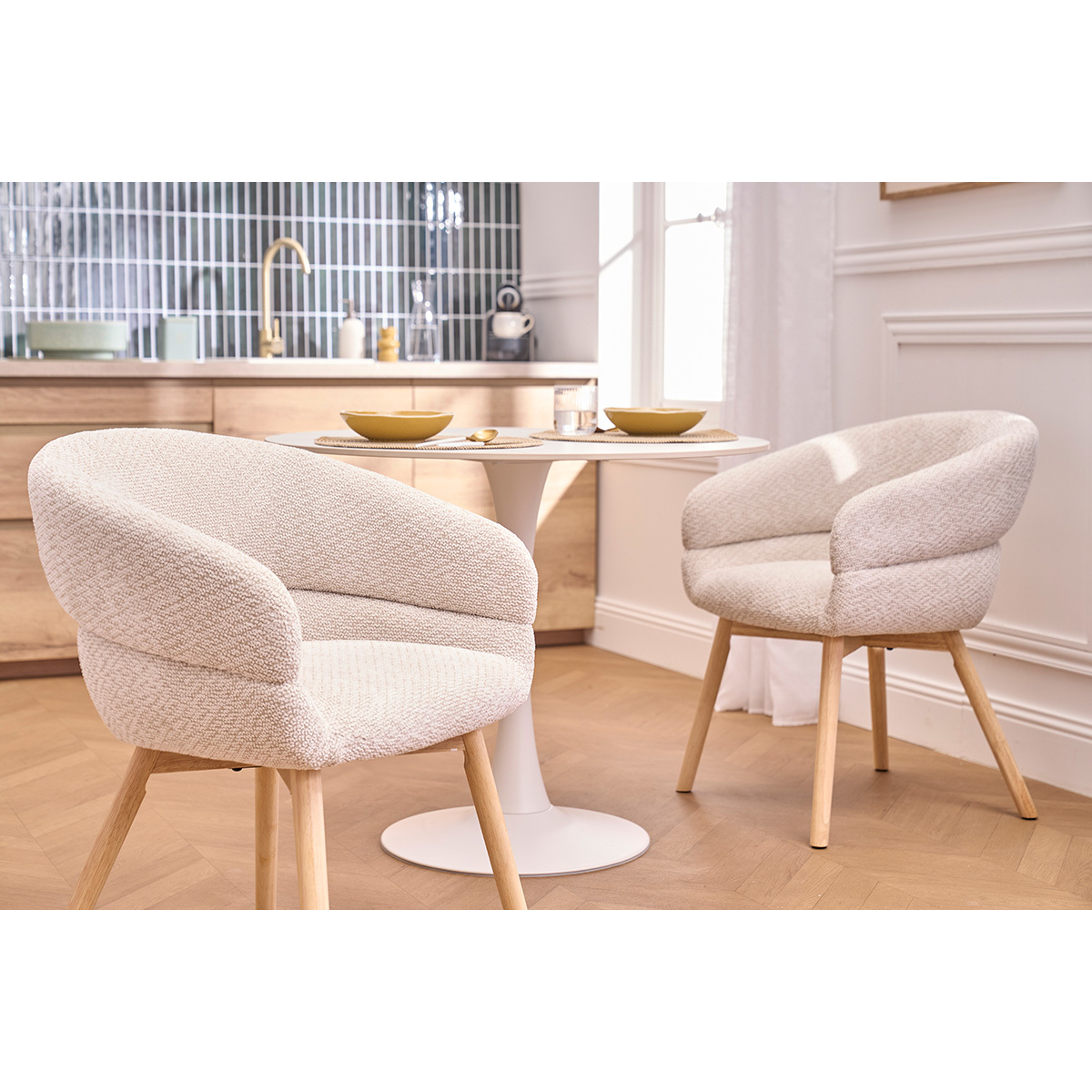 Chaises en tissu velours chenille beige et bois clair (lot de 2) TIGGY beige, MILIBOO