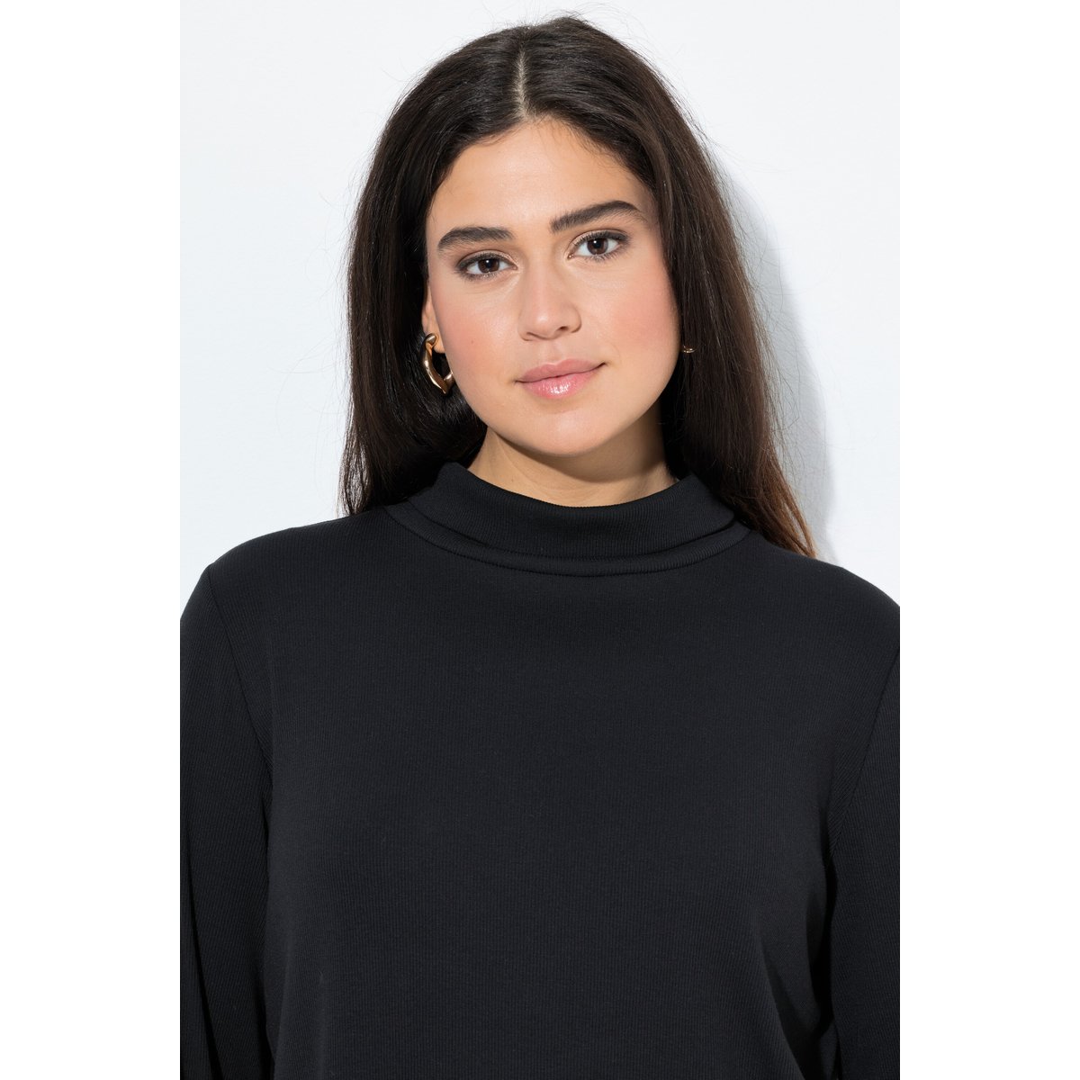 T-shirt à manches longues et col roulé en noir, ULLA POPKEN