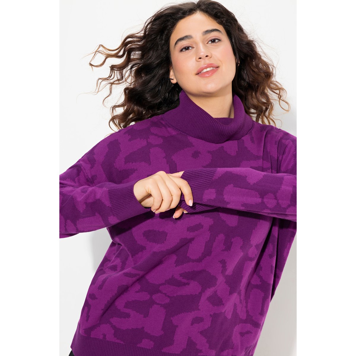 Pull à col roulé côtelé et manches longues violet, ULLA POPKEN