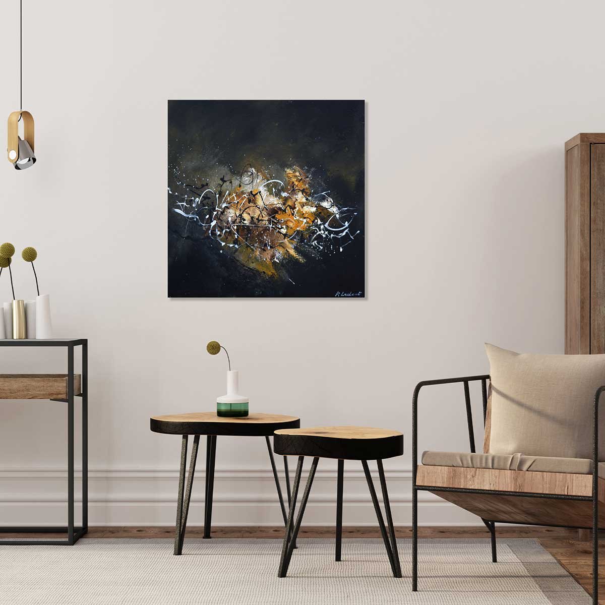 Tableau abstrait signature dorée tableau alu dibond, HEXOA