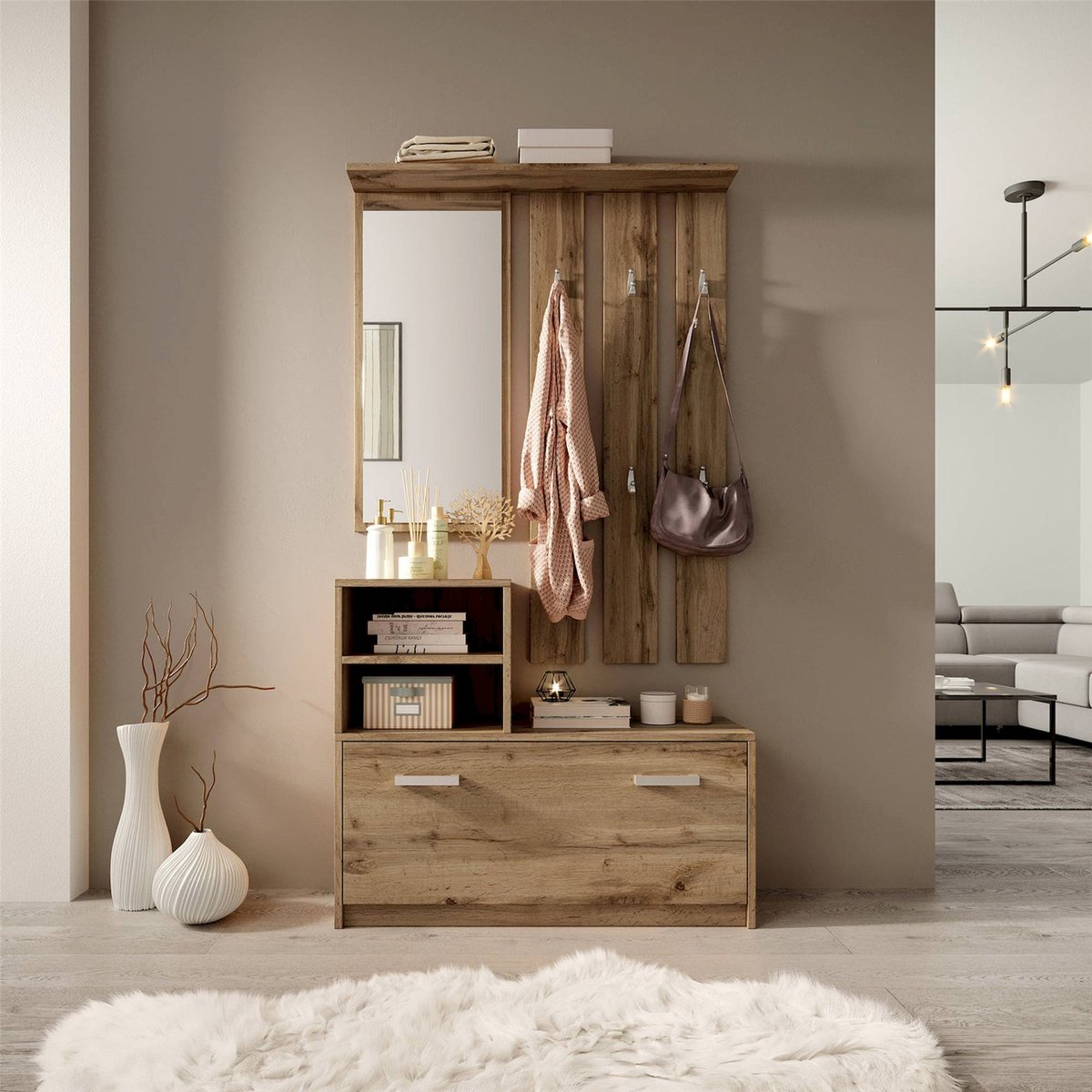 Vestiaire d'entrée avec miroir collection YESFIR noir, RECOLLECTION