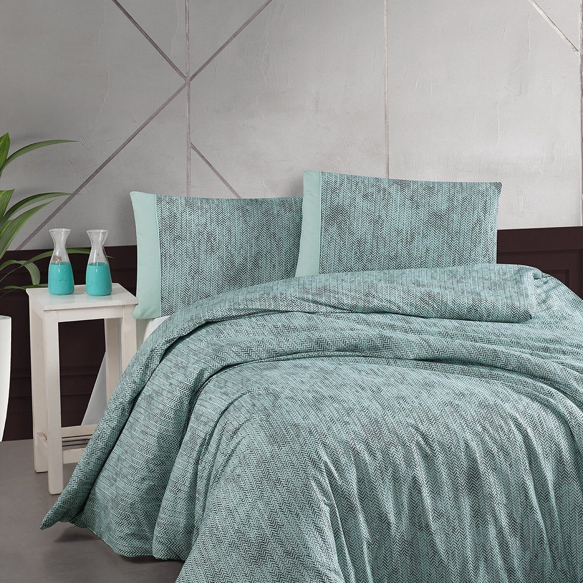 Parure housse de couette 100% coton imprimé, Effect mint multicolore, C DESIGN HOME TEXTILE