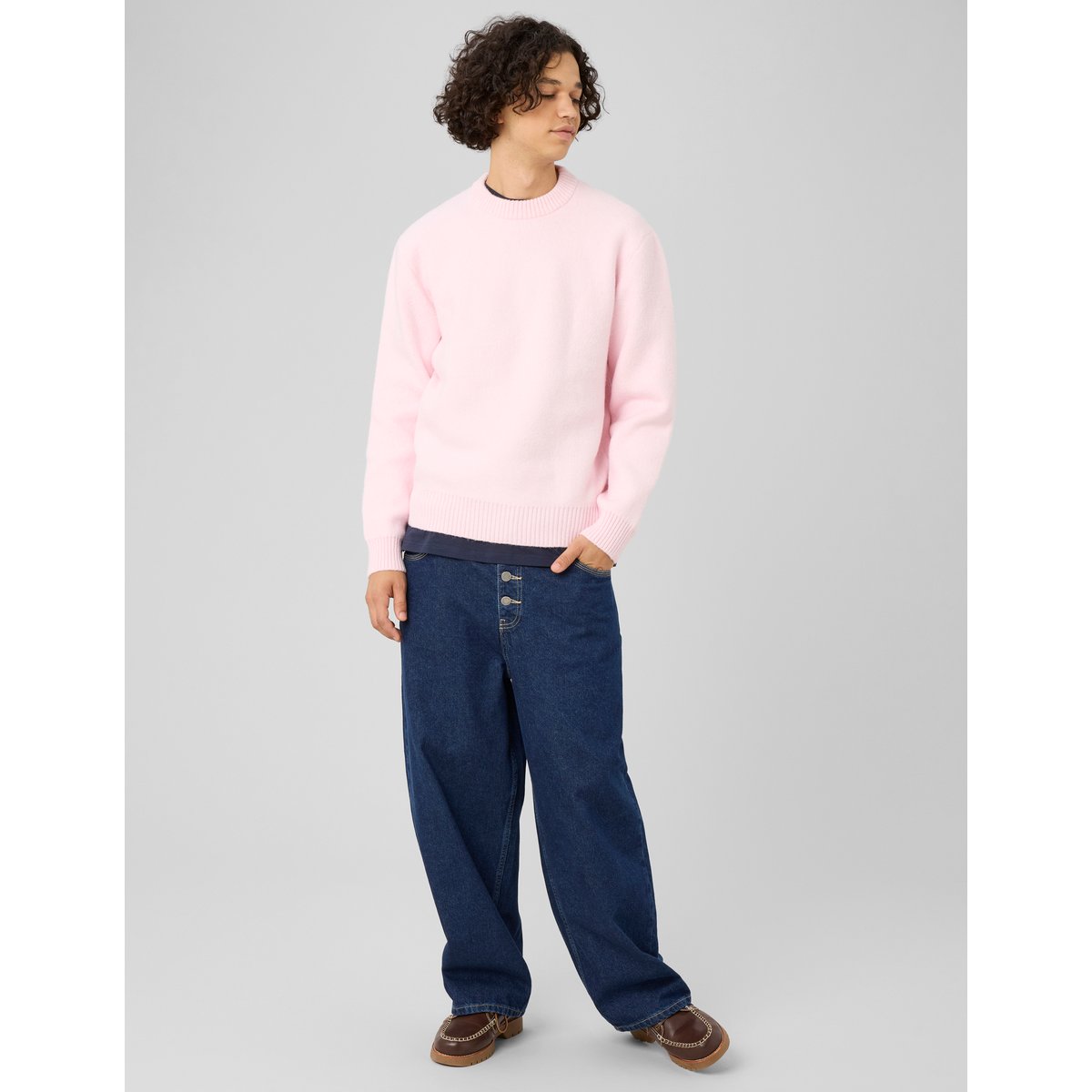 Pull jacquard dos rose pâle, BZB