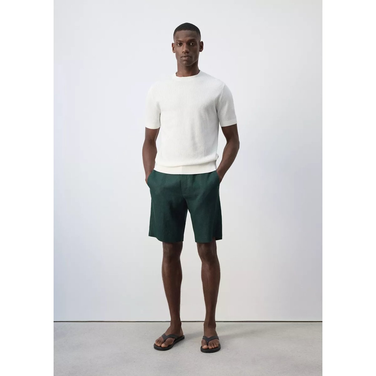 T-shirt maille côtelée blanc, MANGO MAN