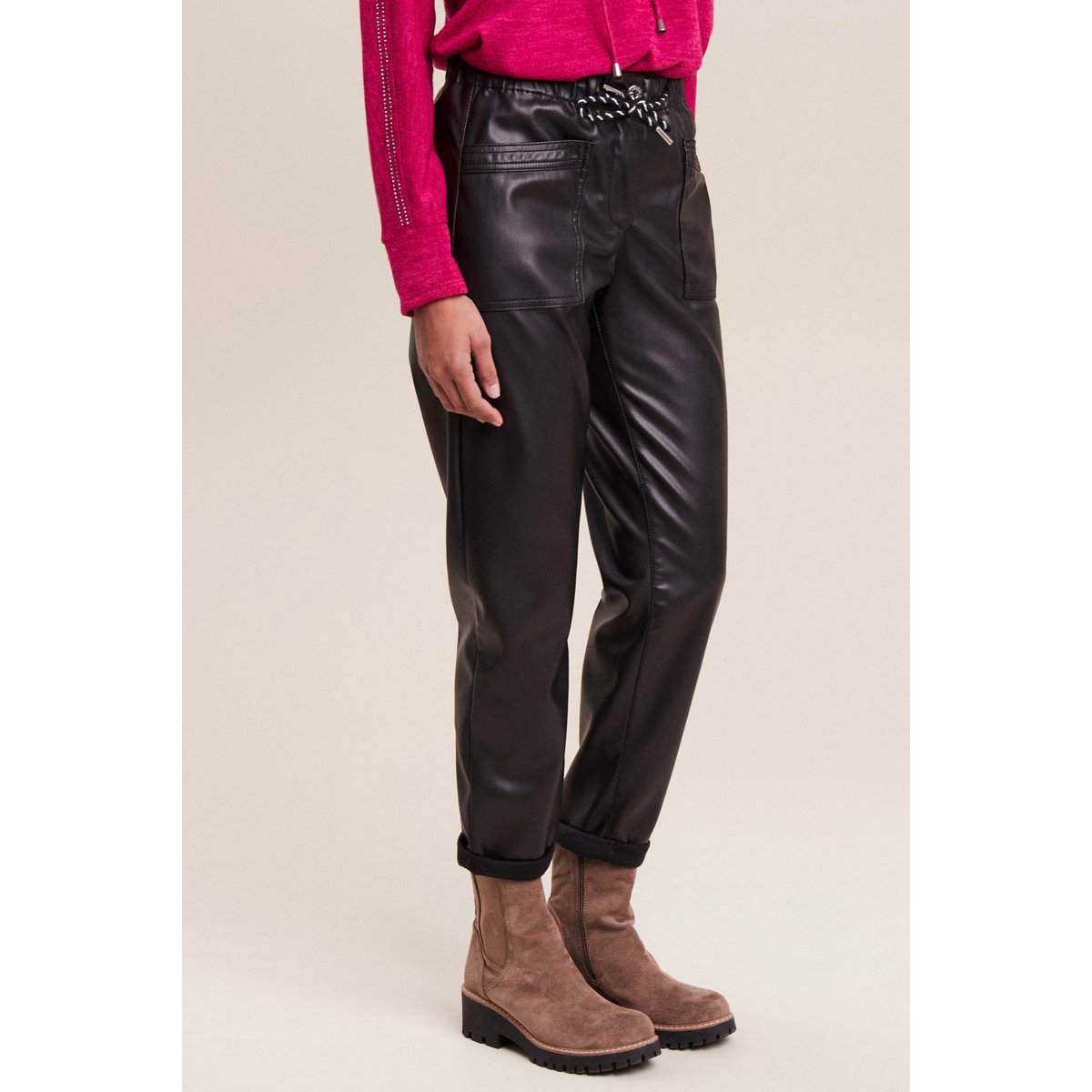 Pantalon paperbag simili cuir noir, BREAL