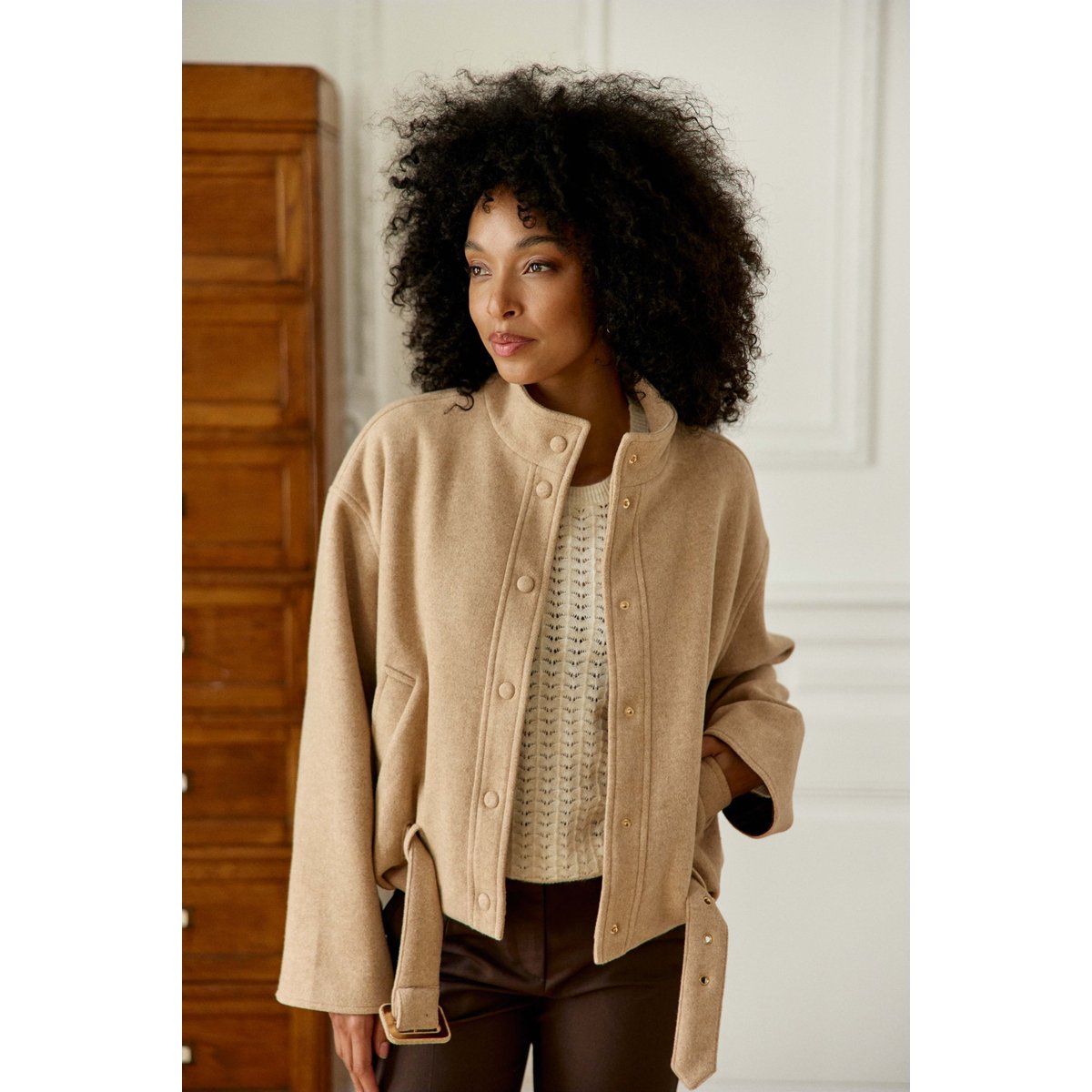 Manteau col montant uni NAELA 13-beige, LA PETITE ETOILE