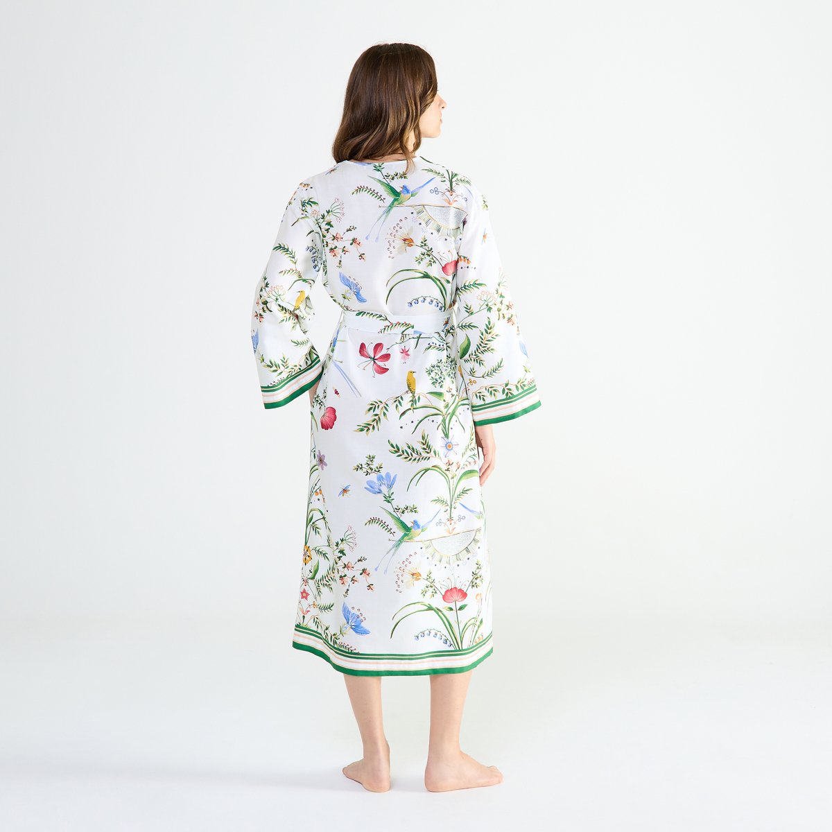 Kimono long col kimono en satin BOTANIC blanc, LAURENCE TAVERNIER