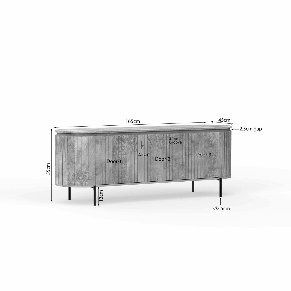 Meuble TV ovale en bois, 3 portes CALERO gris, PIER IMPORT