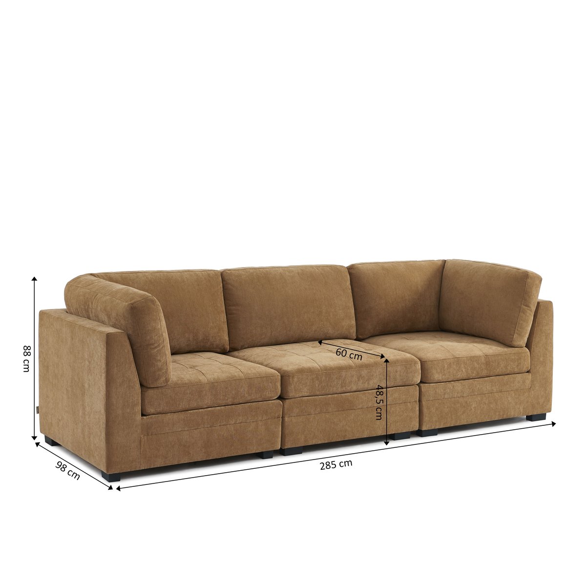 Canapé droit modulable 3 pièces en tissu BILLIE ecureuil, SORELH