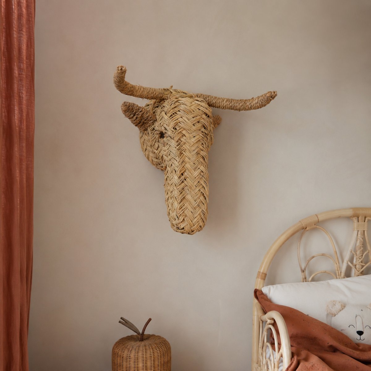 Déco murale petite tête d'élan en paille - LOJI naturel, HOME MAISON