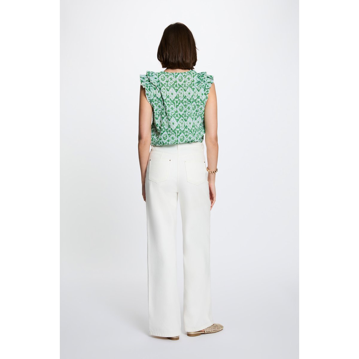 Top col v manches courtes multicolore, MORGAN