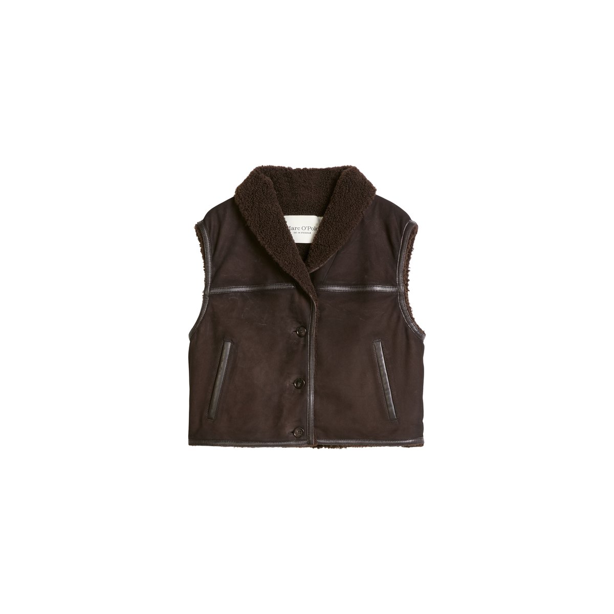 Gilet en cuir coupe classique avec une doublure en peluche imitation fourrure à l'intérieur marron, MARC O'POLO
