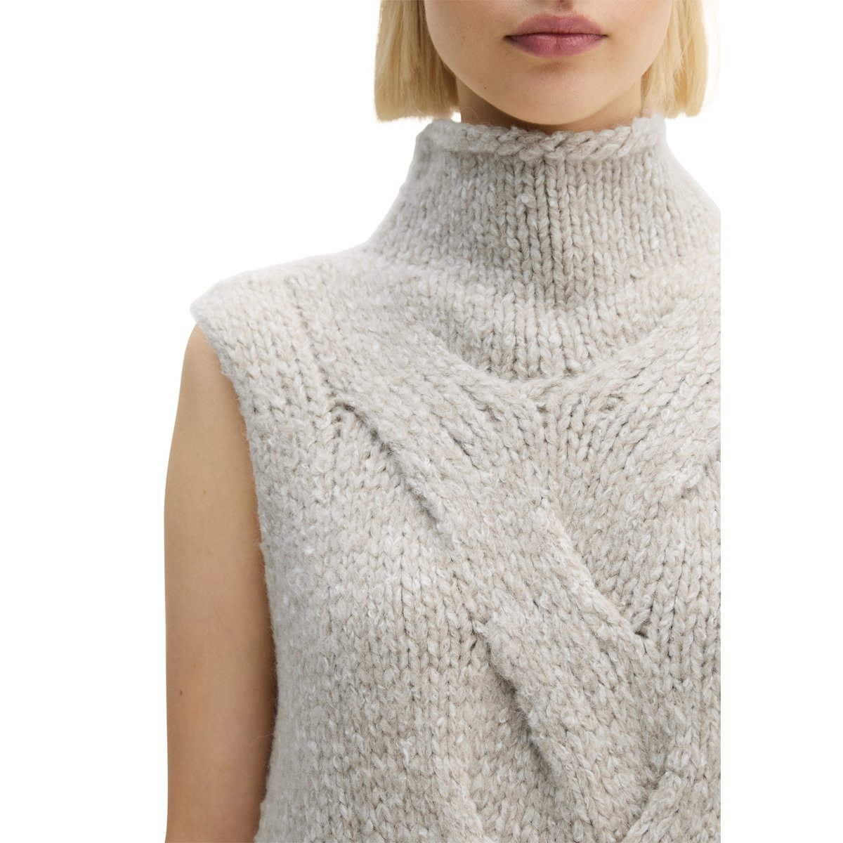 Gilet sans manches à mailles torsadées, style décontracté en mélange de laine d'alpaga douce marron clair, MARC O'POLO