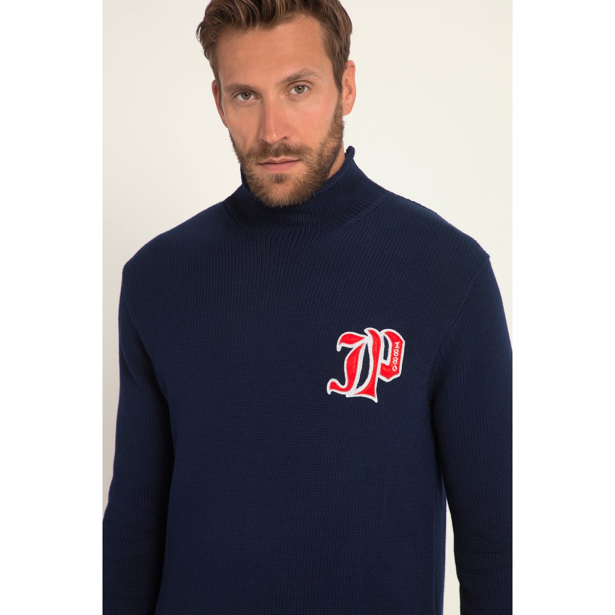 Pull à col roulé en tricot épais bleu marine, JP1880