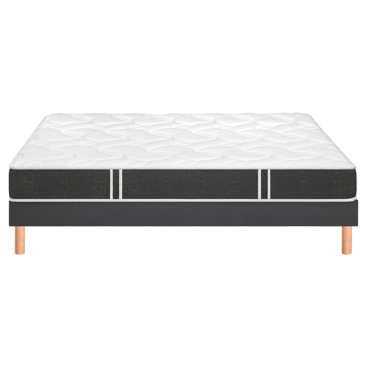 Ensemble matelas nano et mousse bodysoft ESSENTIAL, sommier Vigoroso gris fumé et pieds blanc, BULTEX