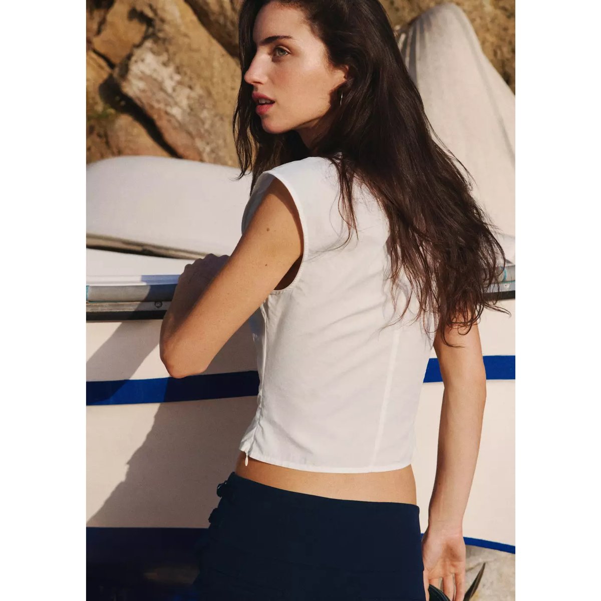 Top 100 % coton froncé blanc cassé, MANGO TEEN