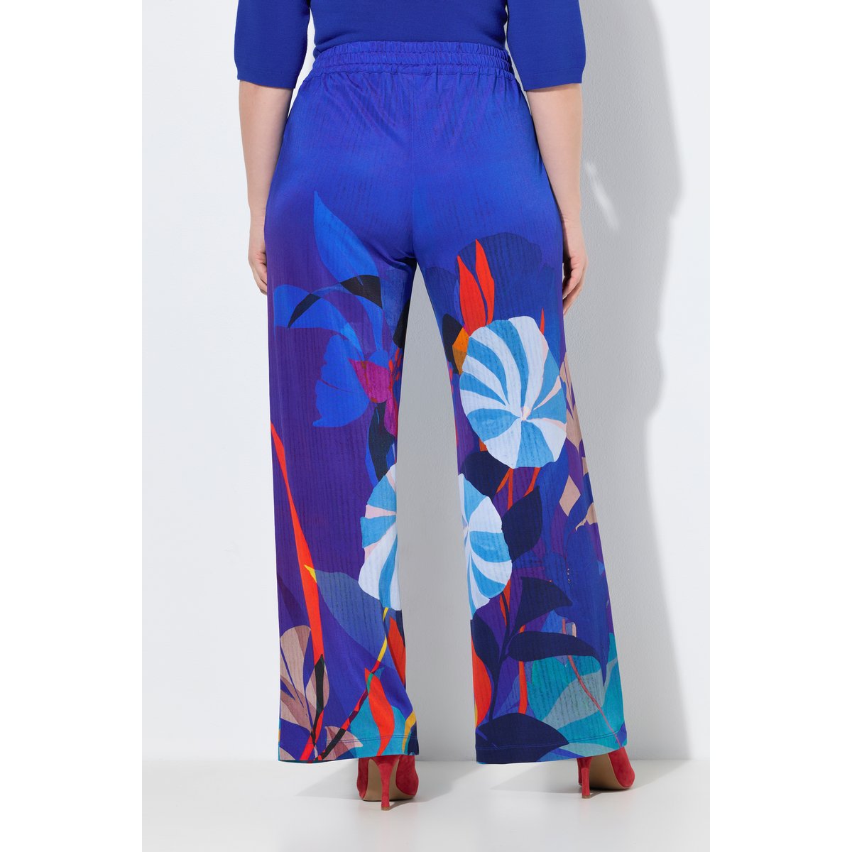Pantalon en tissu piqué à fleurs bleu cobalt, ULLA POPKEN