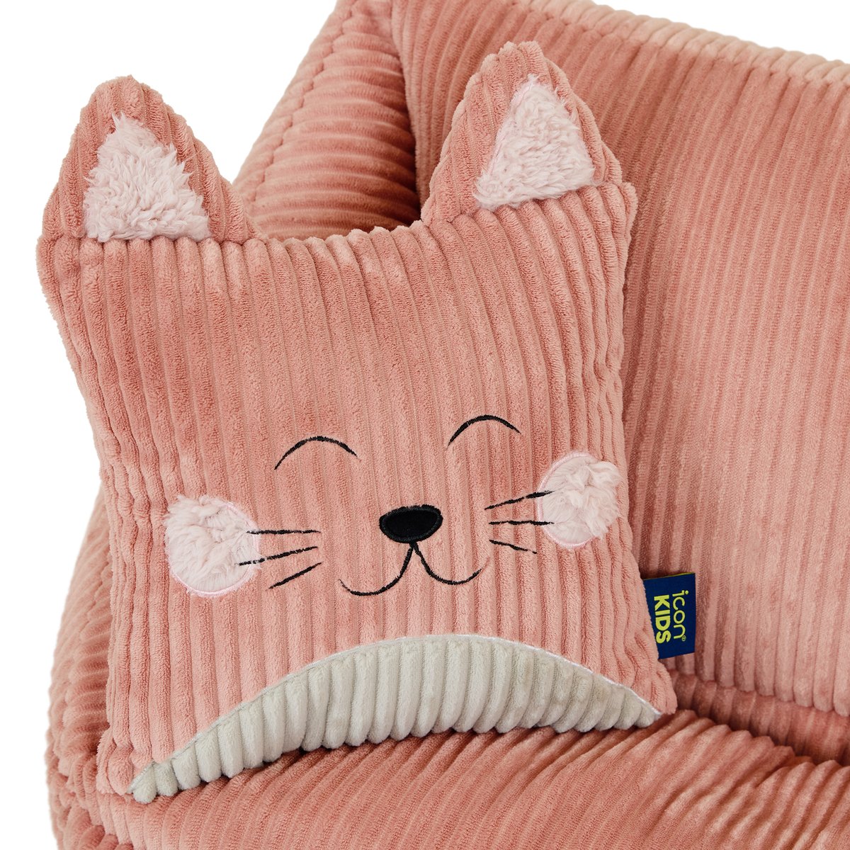Pouf fauteuil enfant avec coussin animal en velours côtelé Oeko-Tex® - NATALIA rose chat, ICON