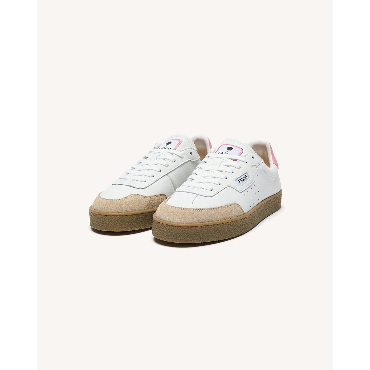 Baskets basses suede LUMBO blanc et rose grisé, FAGUO