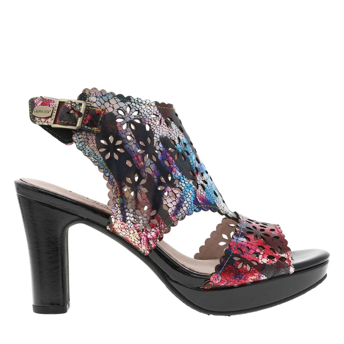 Sandales cuir talon décroché haut noir, LAURA VITA
