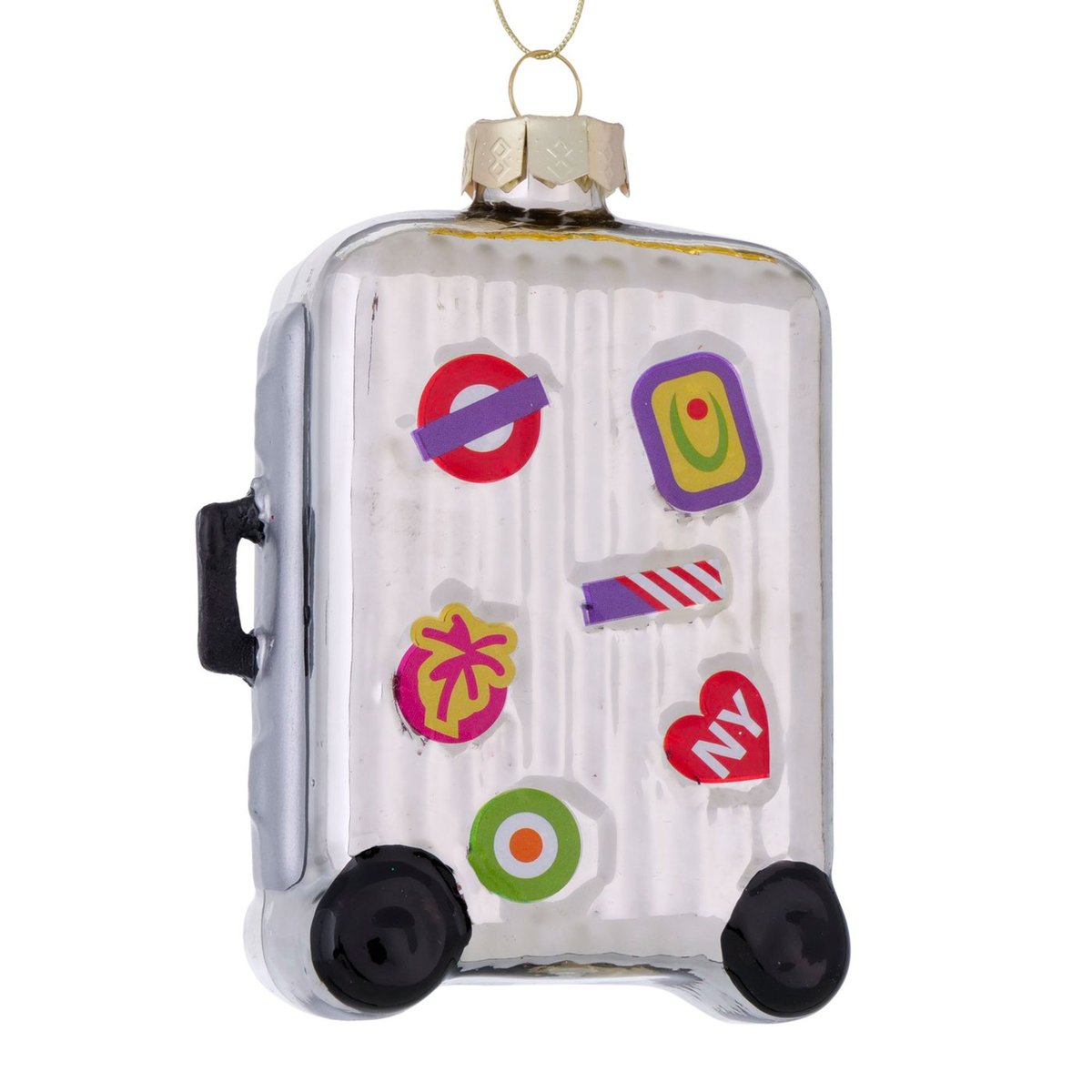 Set de 2 boules de Noël valises de voyage en verre laqué 8x4x12.5cm doré, WADIGA