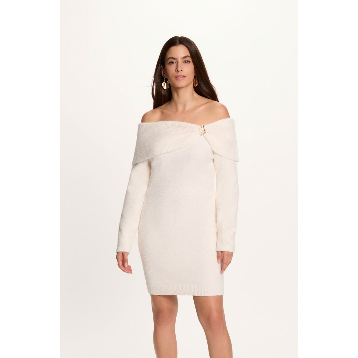 Robe tricot col bardot ivoire, MORGAN