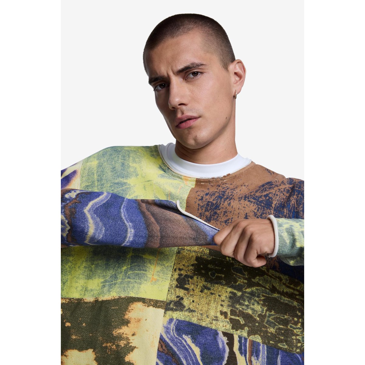 Pull imprimé patchwork vert, DESIGUAL