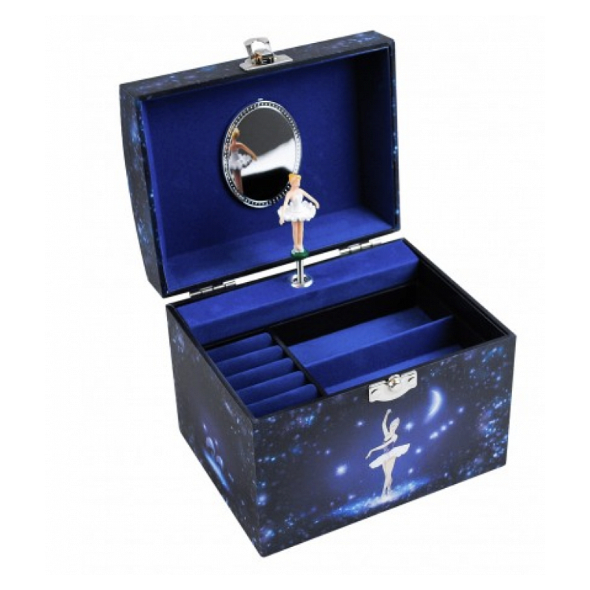 Grande Boite à Bijoux Musicale Danseuse Etoile -Vanity Case Bleu Nuit bleu, TROUSSELIER