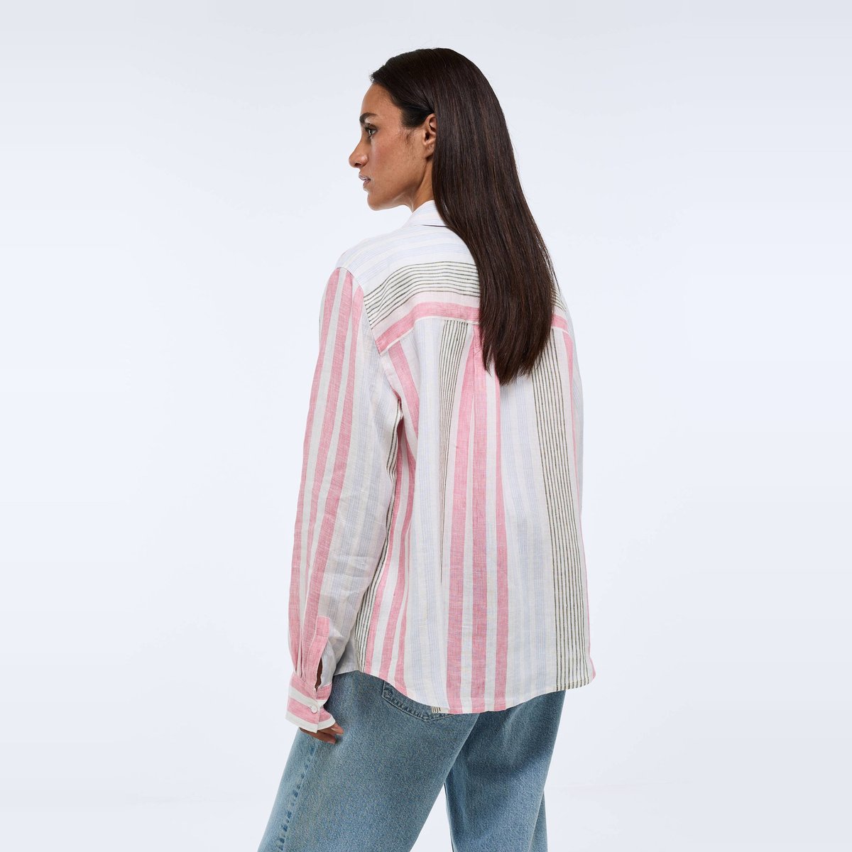 Chemise manches longues rayée en lin azalee, MONOPRIX