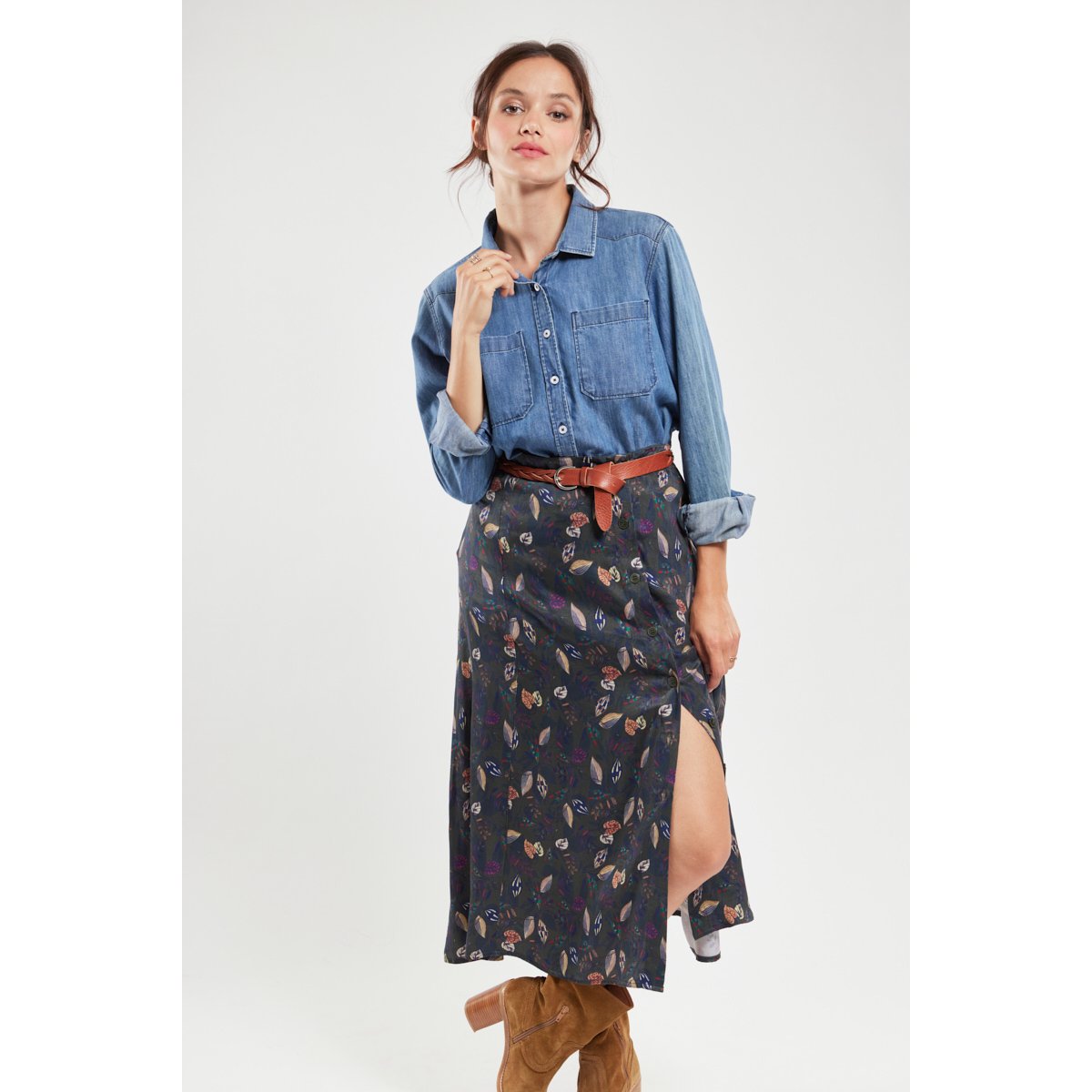 Jupe longue Flavie feuillage automnal, TERRE & MER