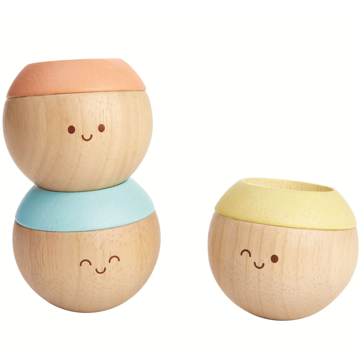 Têtes sensorielles en bois pastel bleu, jaune, orange, PLAN TOYS