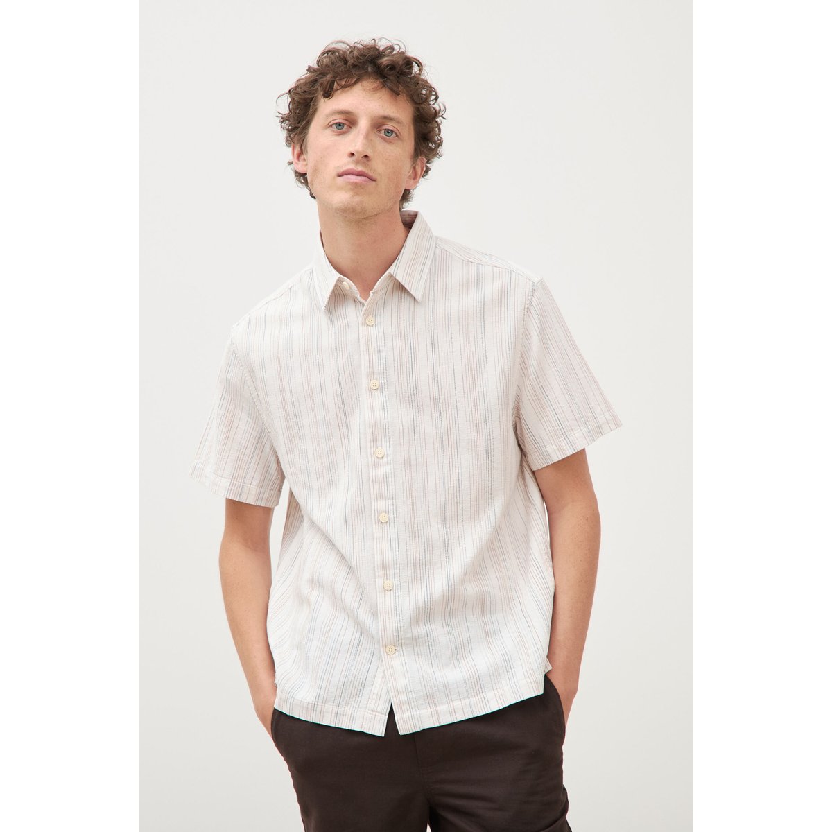 Col en maille coton manches courtes ecru, BONOBO