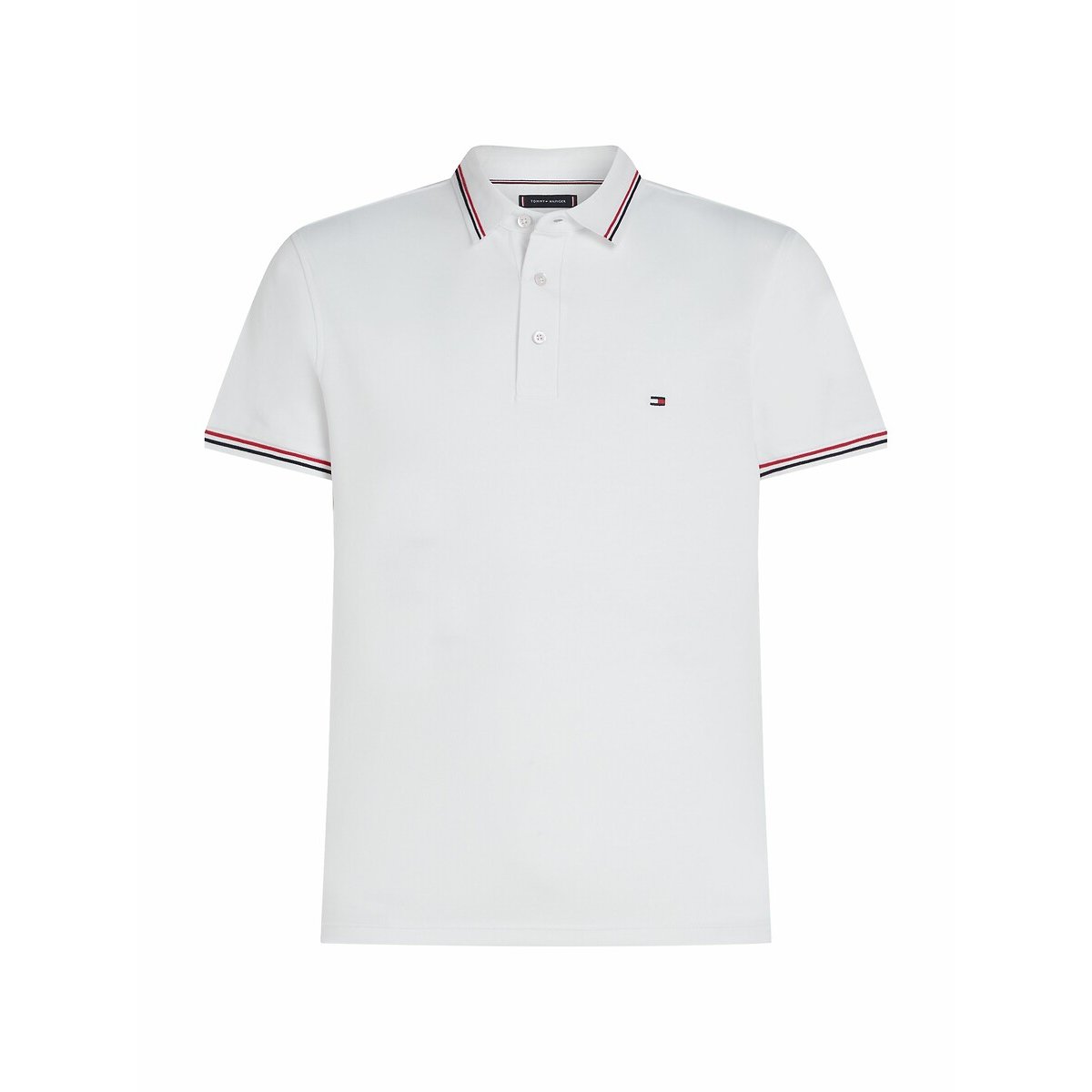 Polo ajusté à liserés blanc, TOMMY HILFIGER