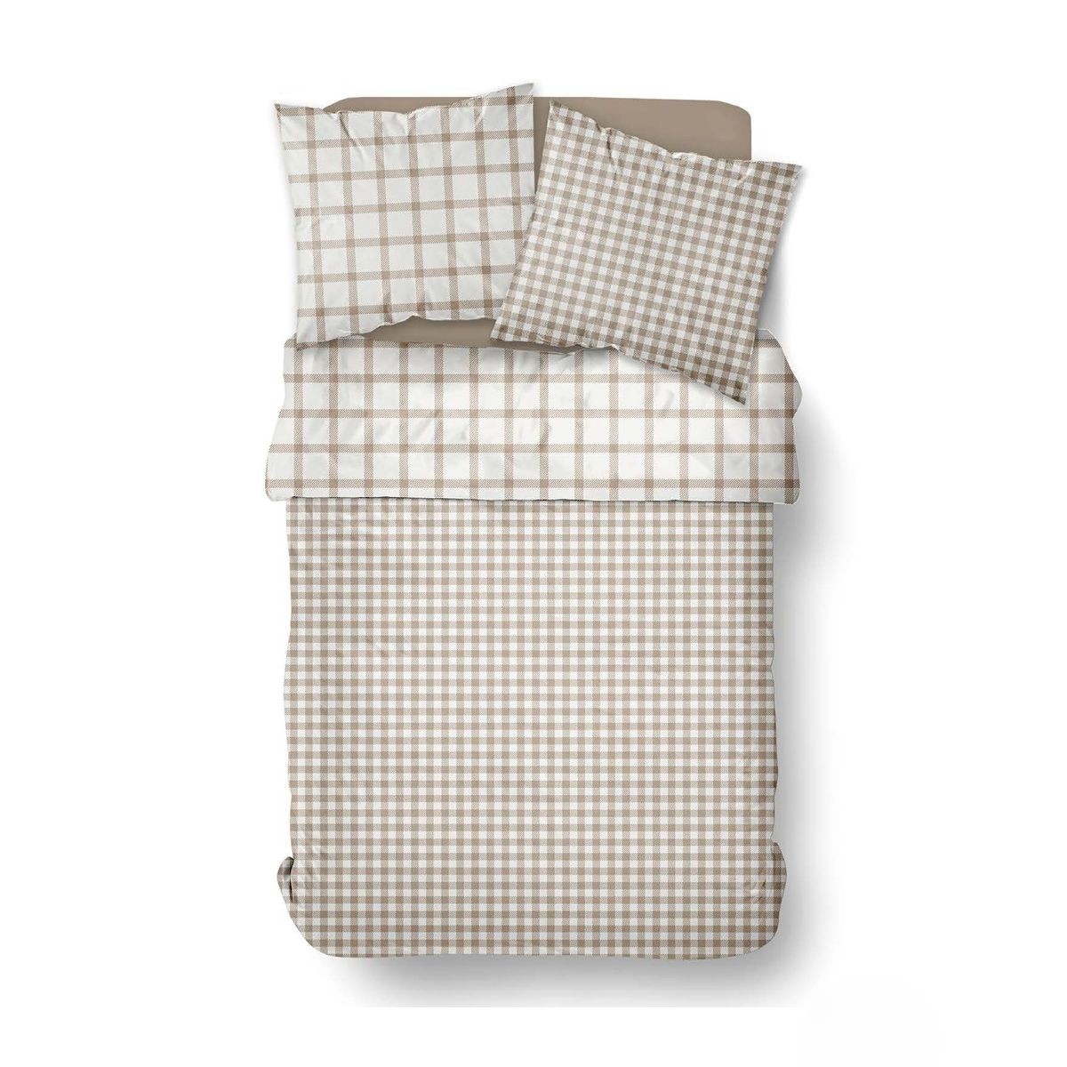 Parure de lit imprimé A carreaux SUNSHINE CORALIE beige, TODAY