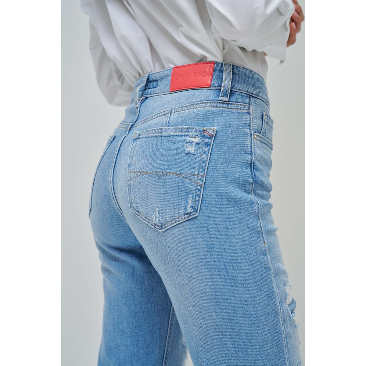 JEAN TRUE CROPPED SLIM AVEC DÉCHIRURES bleu, SALSA JEANS