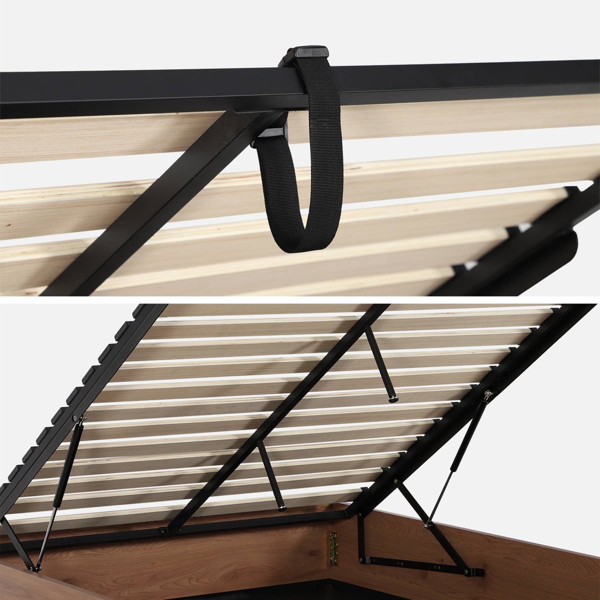Lit coffre sommier à lattes 140x190cm décor bois LIFT chêne, SWEEEK
