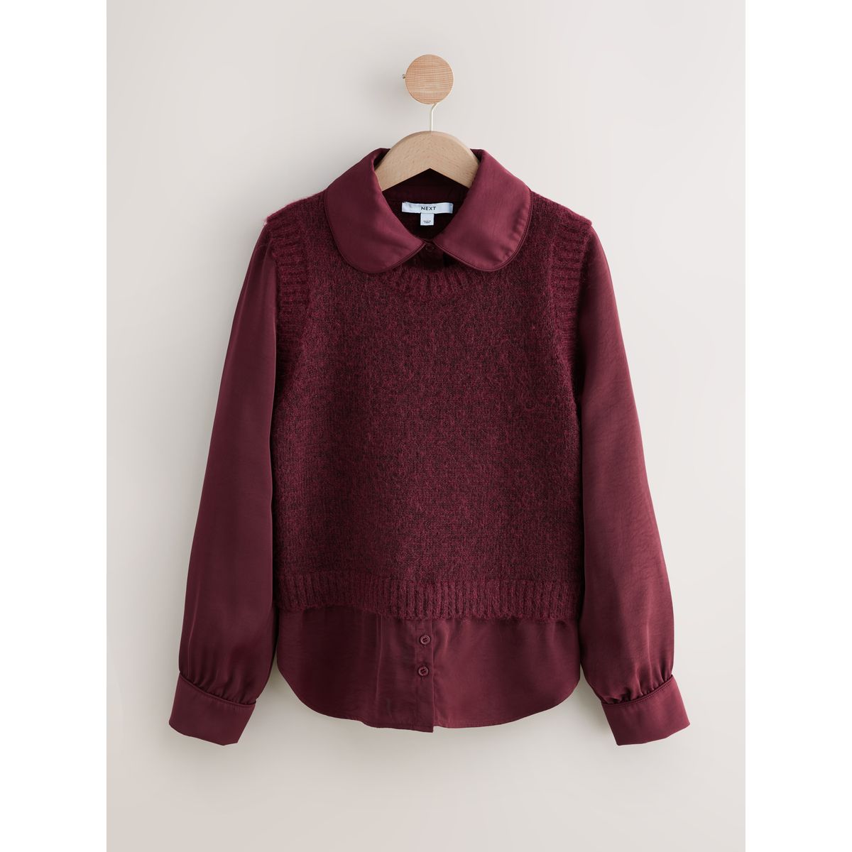 Débardeur en maille à col de chemise satin rouge bordeaux, NEXT