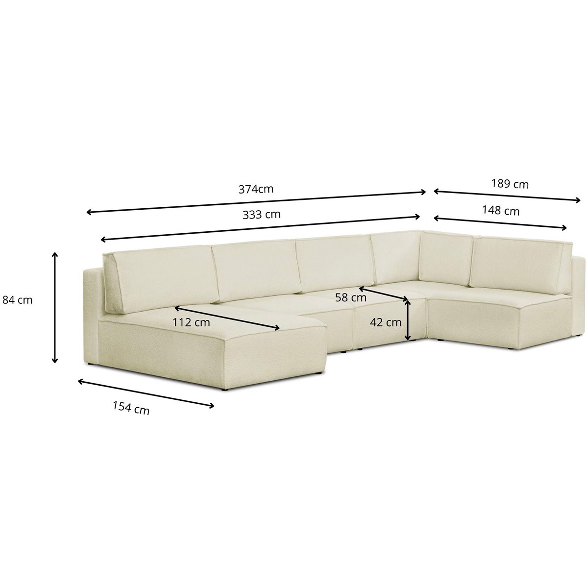 Canapé d'angle droit convertible 8+2 places en tissu bouclé - HARPER MOD ecru, HOMIFAB