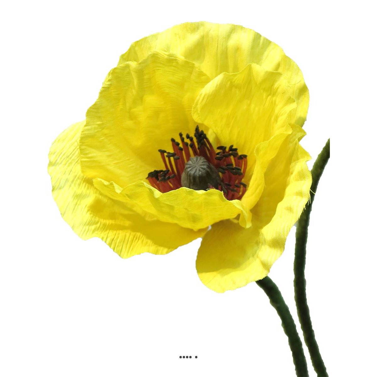 Pavot artificiel H60 cm 1 fleur et 1 bouton jaune, ARTIFICIELLES