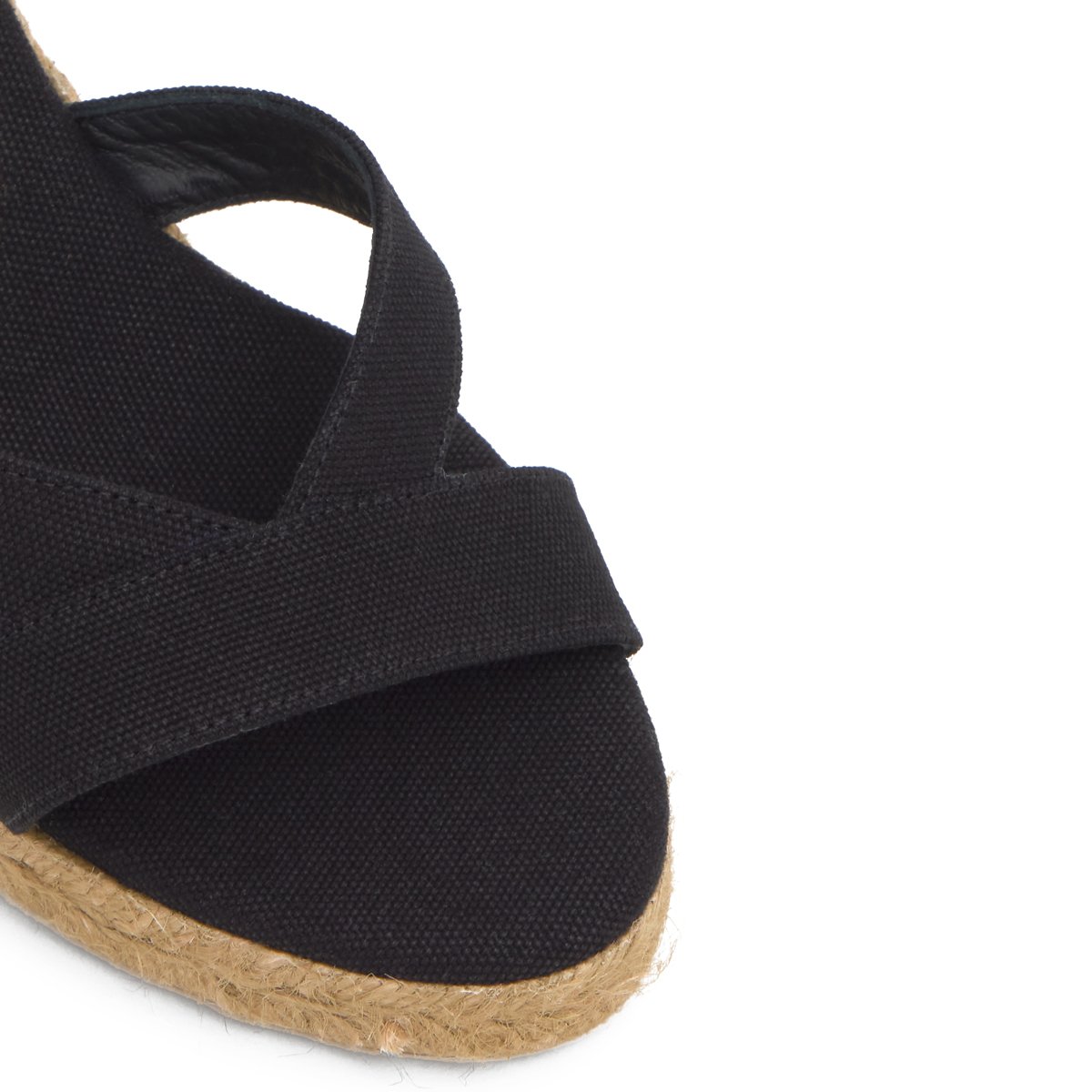 Sandales compensées en coton bio et jute tressée à bride cheville BRUNA PLATFORM noir, CASTANER