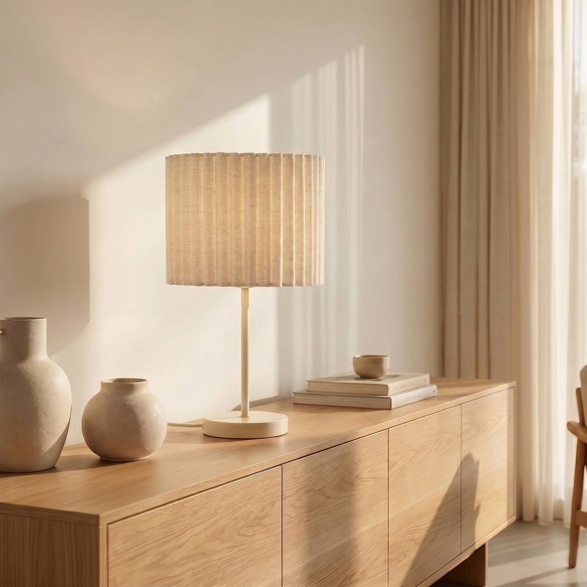 Lampe à poser en textile, Libbie crème, LINDBY