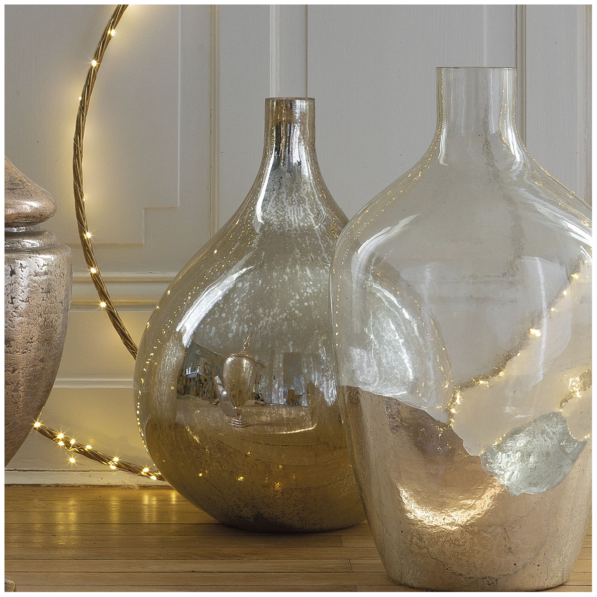 Vase bonbonne verre doré, BLANC D’IVOIRE