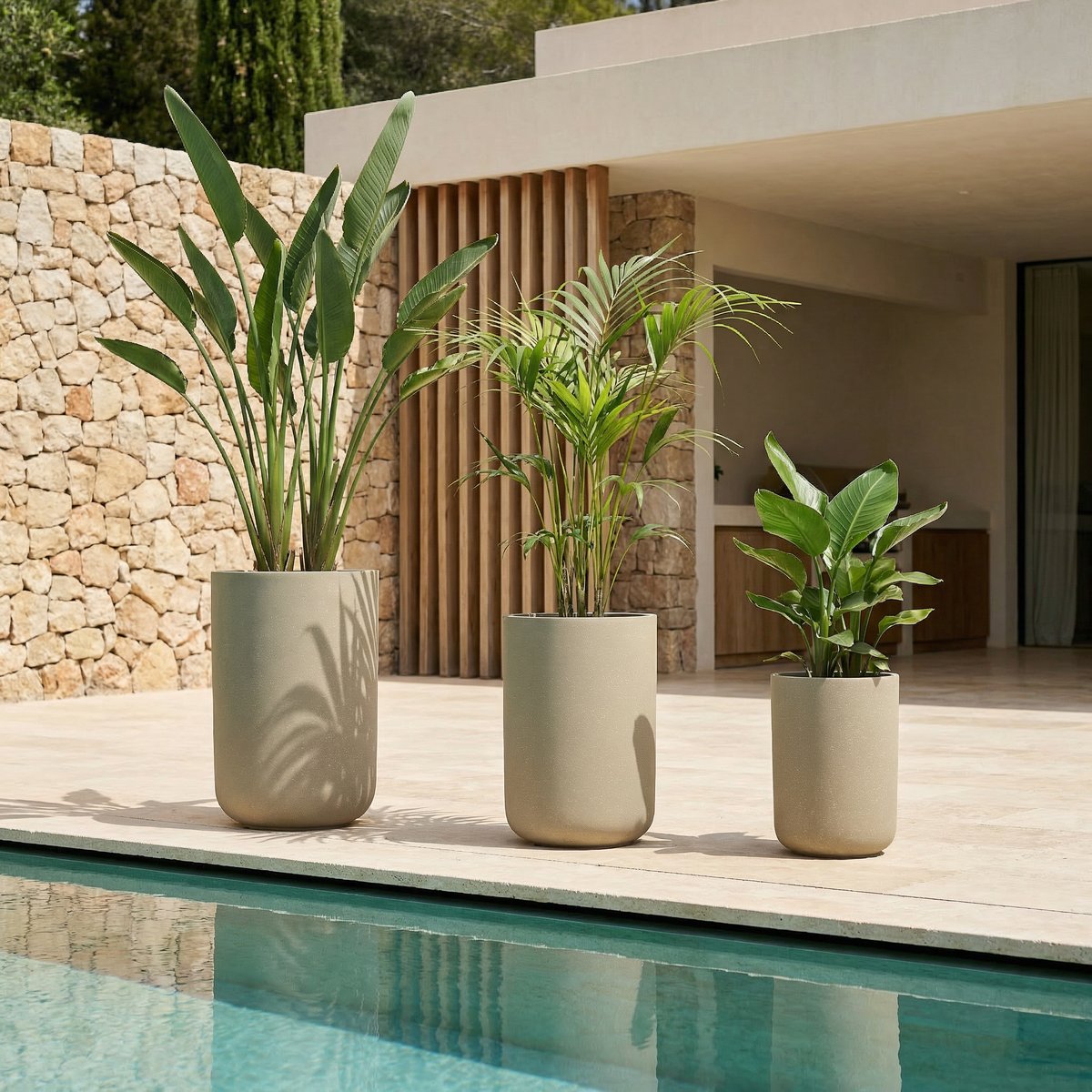 Cache-pot décoratif en ciment H40 TERRA beige granito, SIA DECO