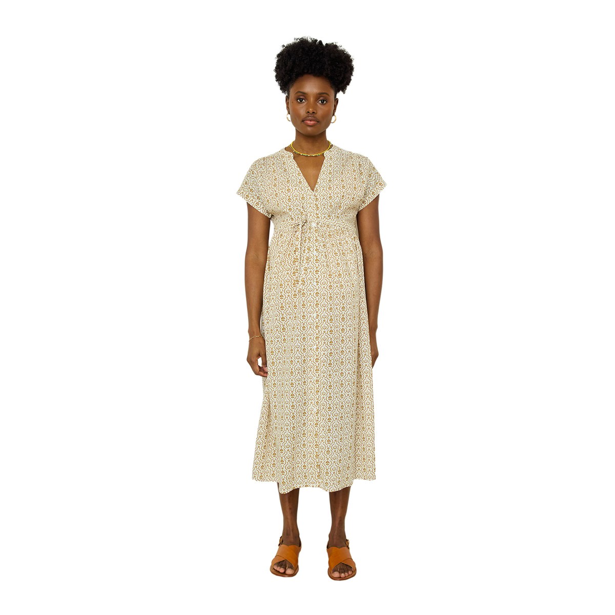 Robe longue boutonnée grossesse coton bio écru, VERTBAUDET