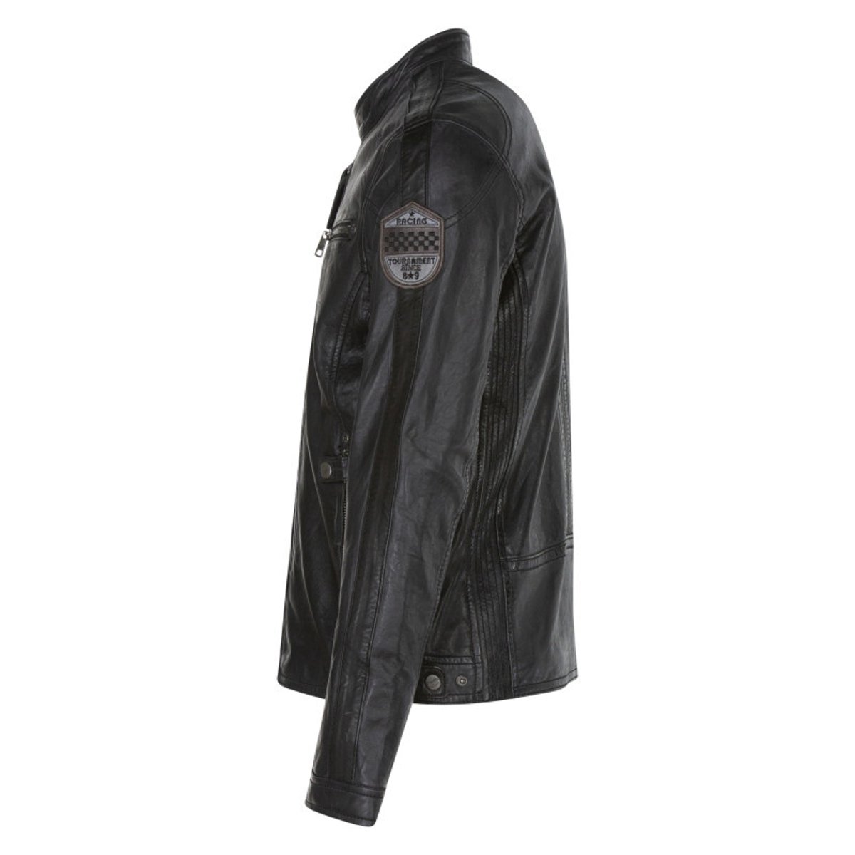 Blouson en cuir de mouton anthracite uni avec une coupe ajustée et un col rond anthracite, GIPSY