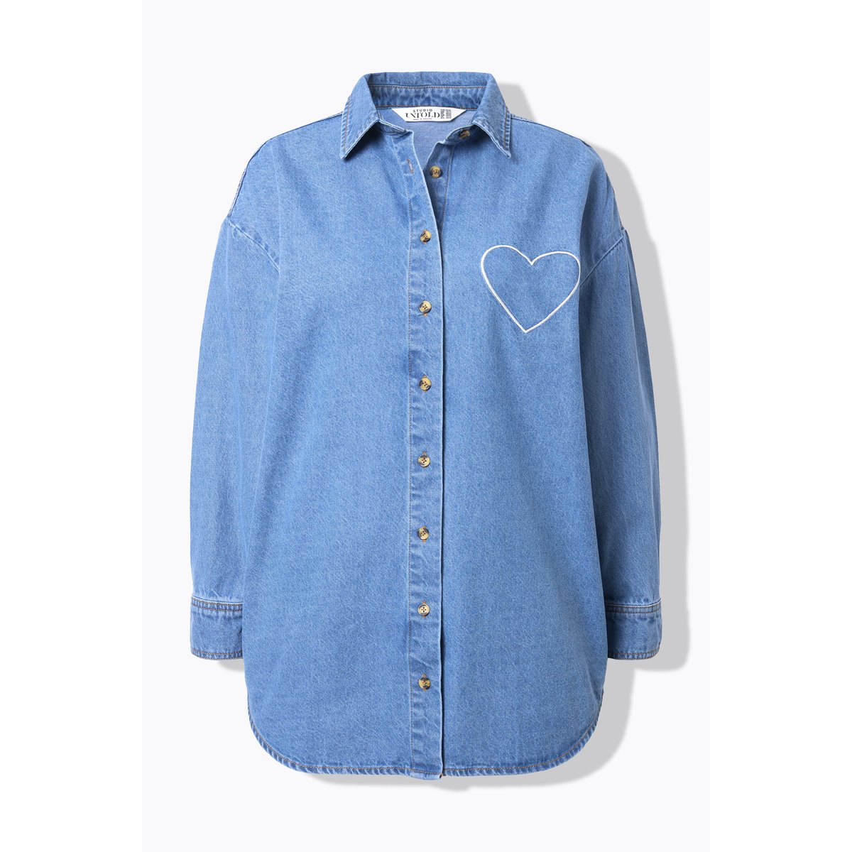 Chemise en jean oversize, cœur brodé bleu jean, STUDIO UNTOLD