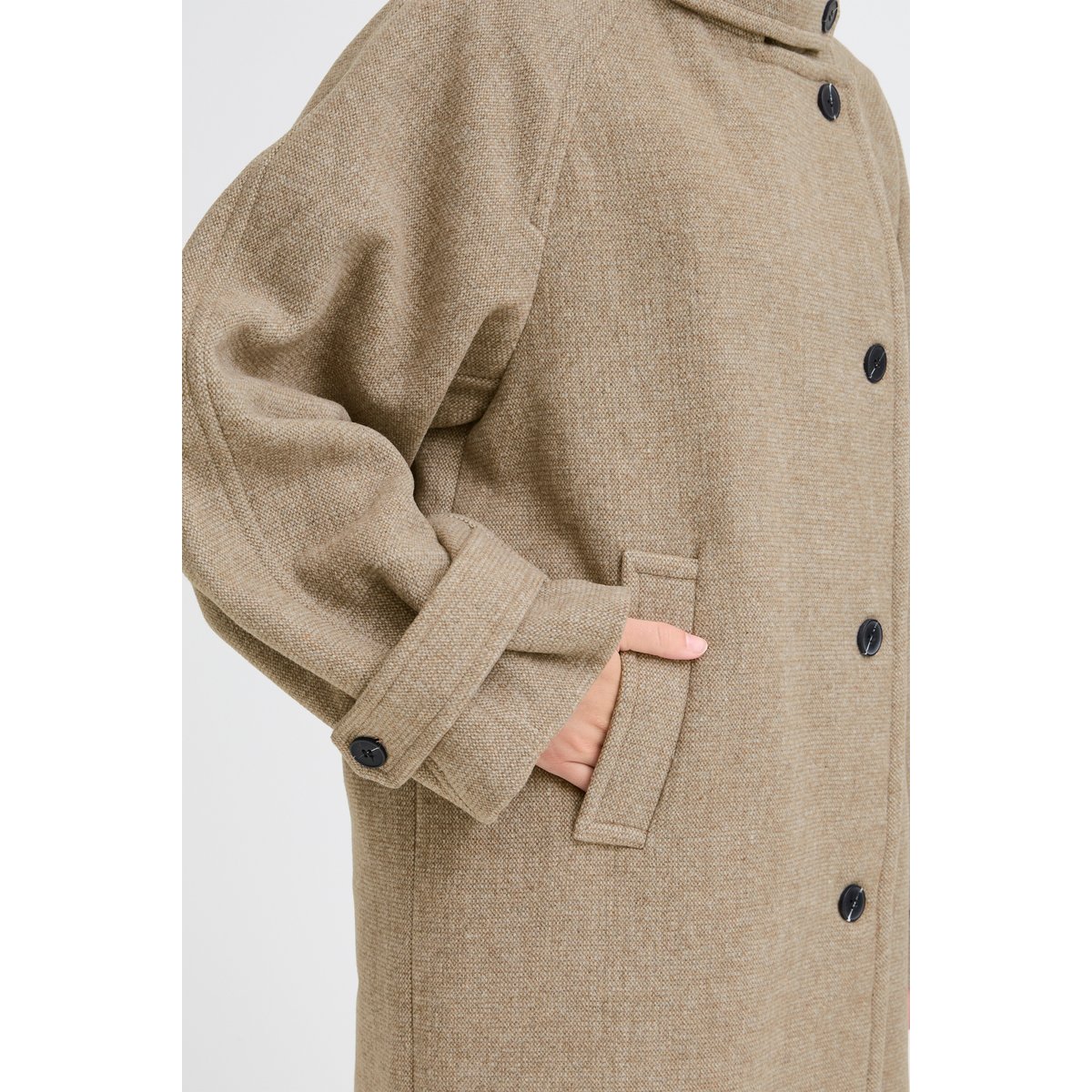Manteau coupe oversize col montant desert taupe melange, ICHI