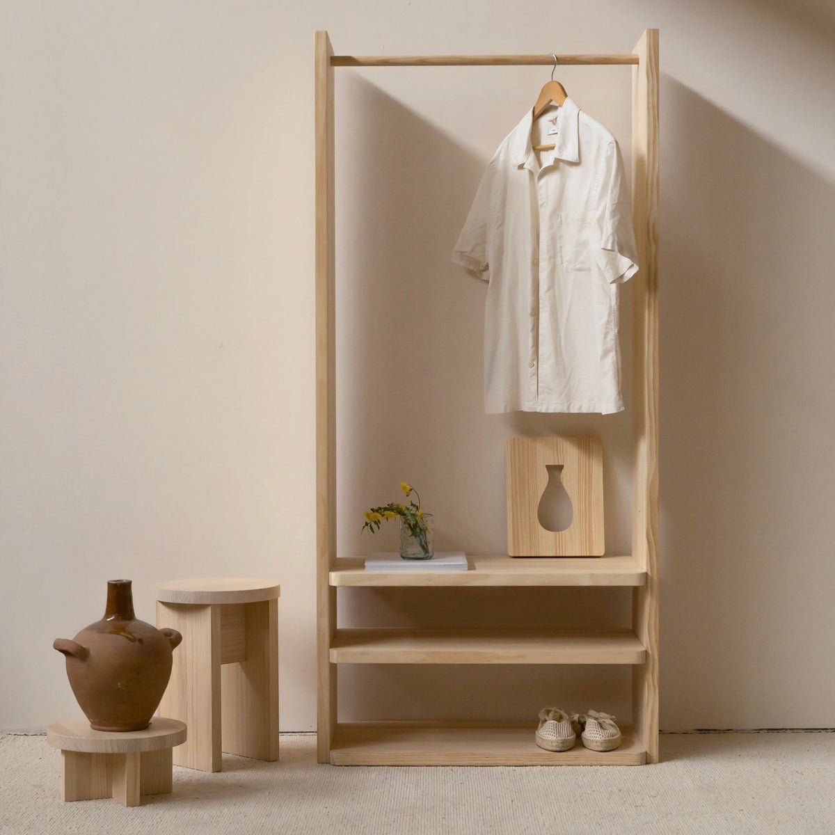 Porte-manteau 80 x 170 cm verni MARIOLA bois clair, NAAN FURNITURE